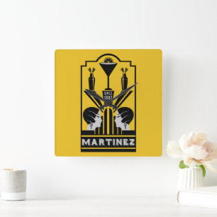 Martinez Cocktail Art Deco Square Wall Clock