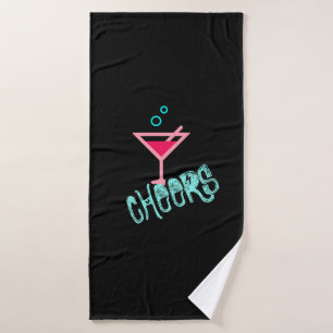 Martini - Alcohol Drink Pop Art, Pink & Turquoise Bath Towel