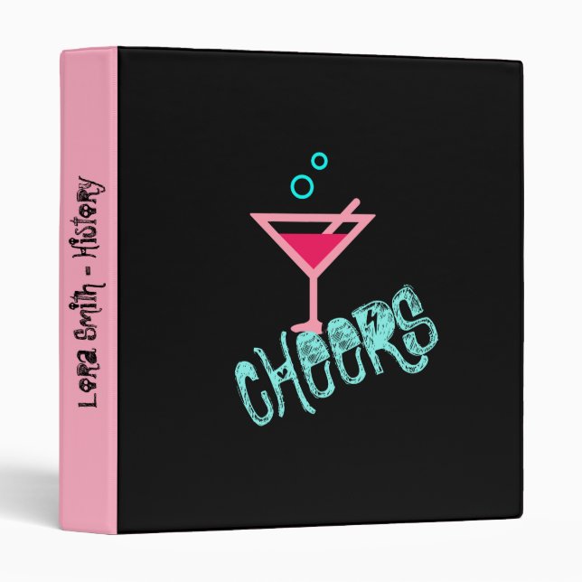 Martini - Alcohol Drink Pop Art, Pink & Turquoise Binder (Front/Spine)