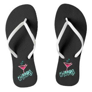Martini - Alcohol Drink Pop Art, Pink & Turquoise Flip Flops