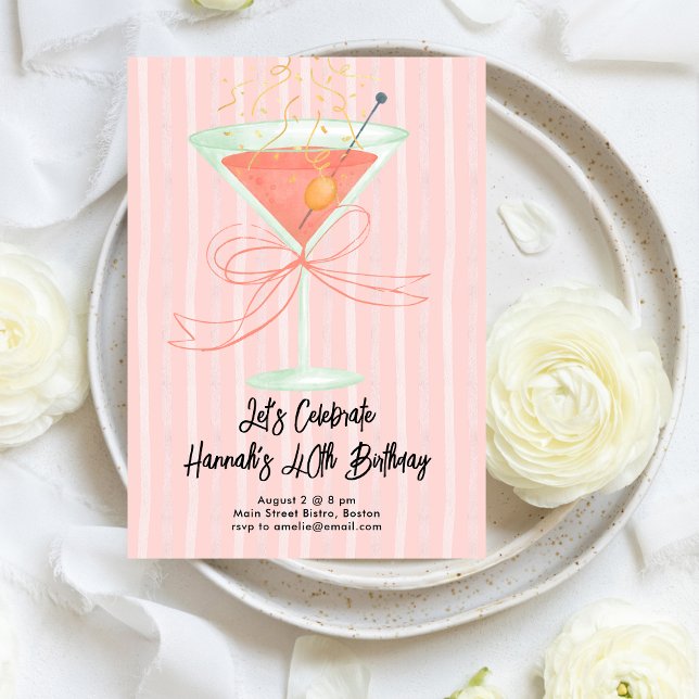 Martini and a Bow Milestone Birthday Invitation (Creator Uploaded)