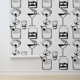 Martini and Cocktails Black and White Modern Drink Wallpaper