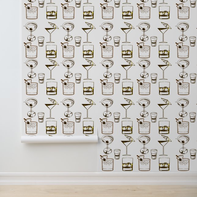 Martini and Cocktails Brown and White Modern Drink Wallpaper (Application)