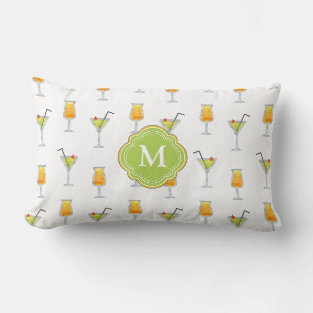 Martini and Cocktails Happy Hour with Monogram Lumbar Pillow (Front)