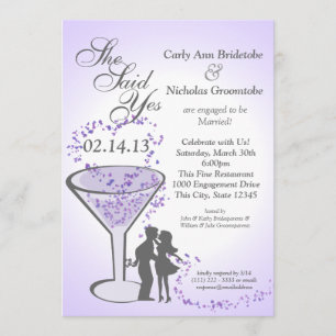 Martini and Hearts Engagement Purple Invitation