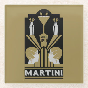 Martini Art Deco Art Glass Coaster