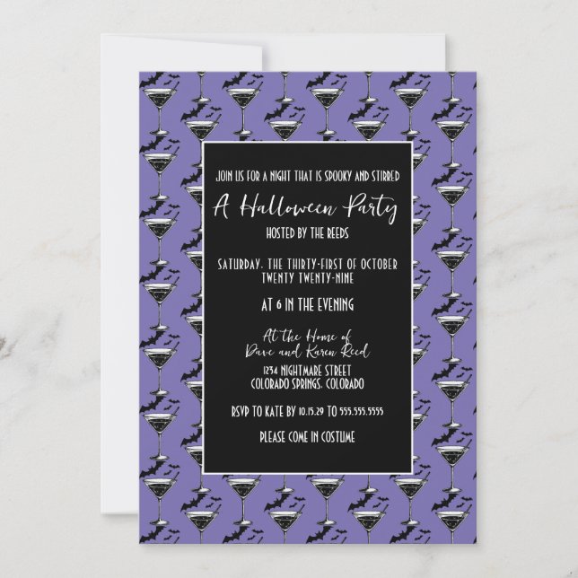 Martini Bats Halloween Party Invitation (Front)