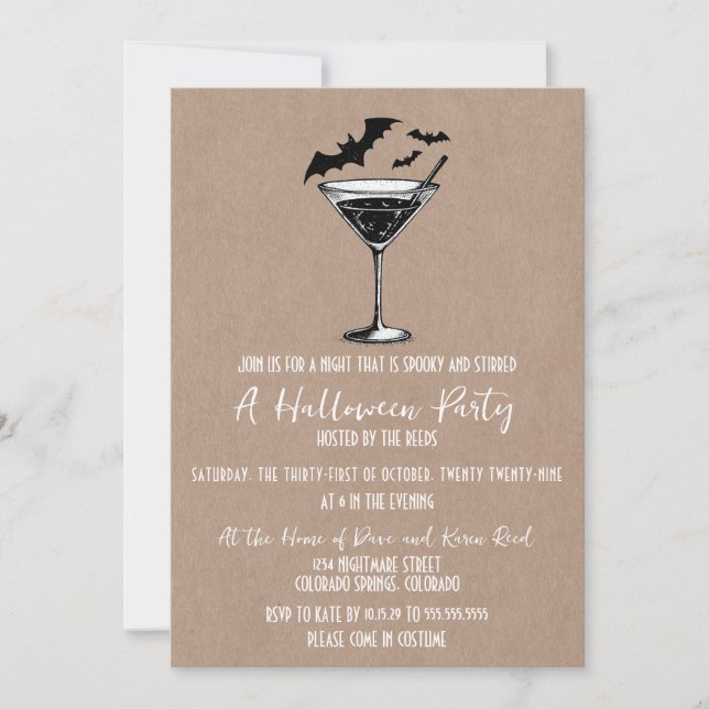 Martini Bats Halloween Party Invitation (Front)