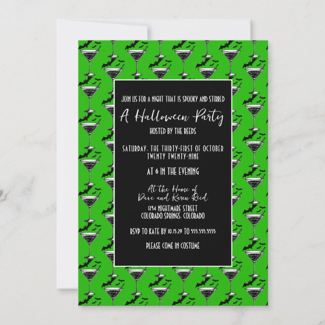Martini Bats Halloween Party Invitation (Front)