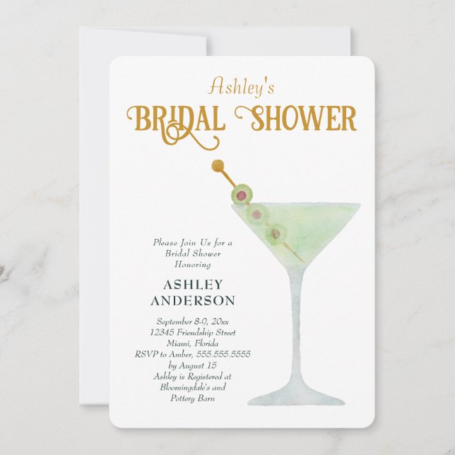 Martini Bridal Shower Invite, Cocktail Shower Invitation (Front)