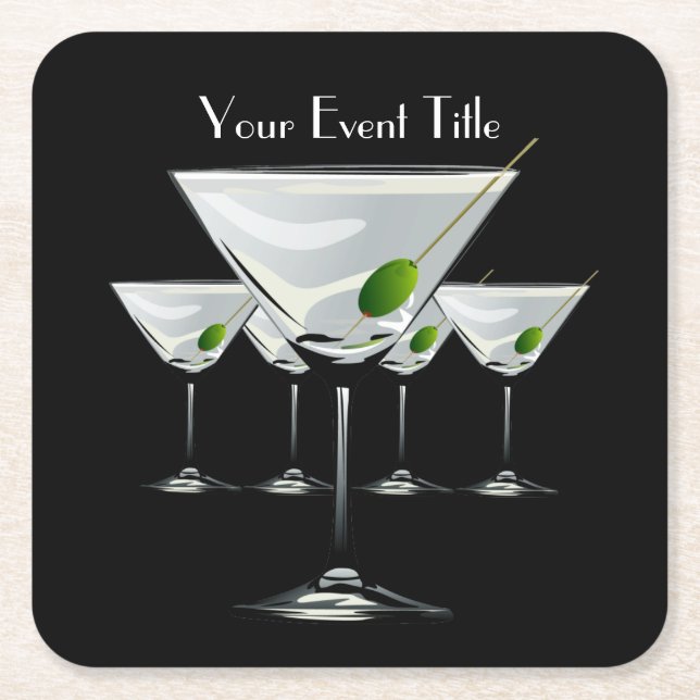 Martini Cockatl Party Event Black Coaster (Front)