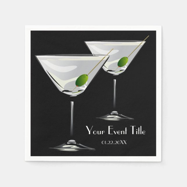 Martini Cockatl Party Event Black Napkin (Front)