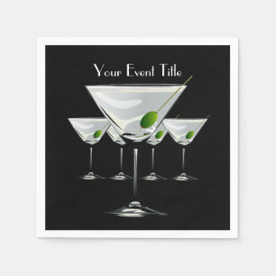 Martini Cockatls Party Event Black Napkin