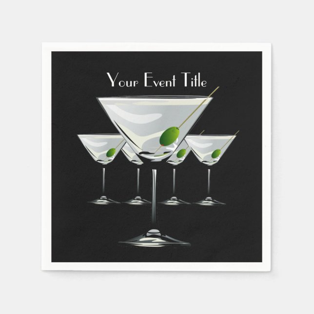 Martini Cockatls Party Event Black Napkin (Front)