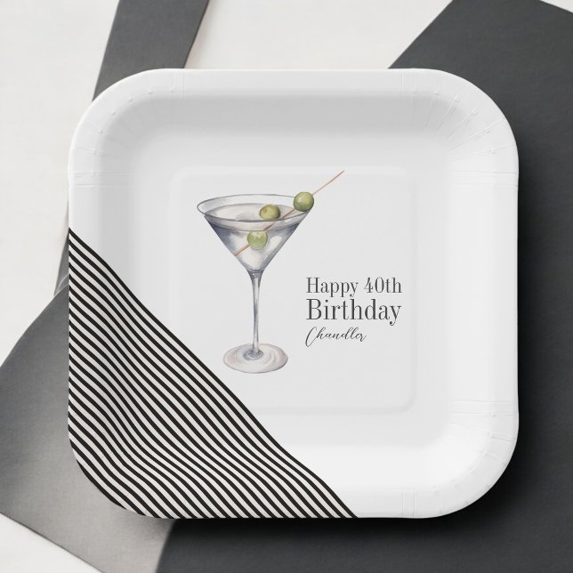 Martini Cocktail 40th Birthday Party Paper Plates (Creator Uploaded)