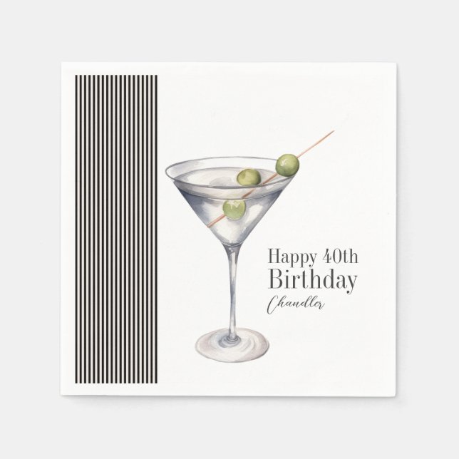 Martini Cocktail Elegant 40th Birthday Party Napkin (Front)