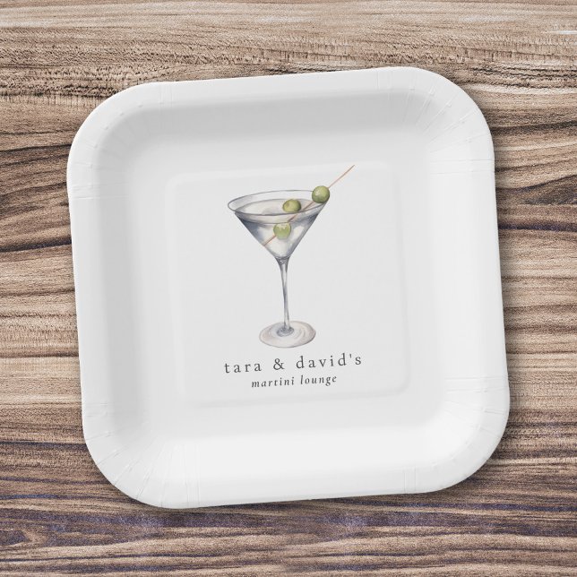 Martini Cocktail Lounge with Your Name Paper Plate (Creator Uploaded)