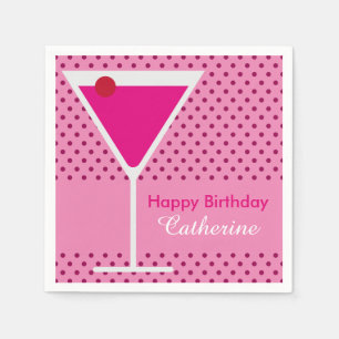 Martini Cocktail Modern Polka Dot Custom Birthday Napkin