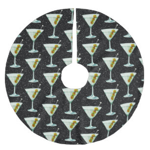 Martini Cocktail Pattern Brushed Polyester Tree Skirt