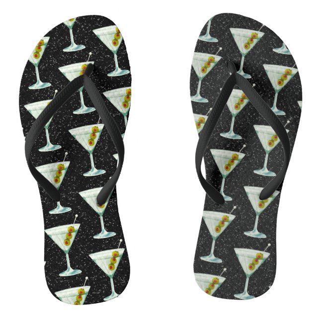 Martini Cocktail Pattern Flip Flops (Footbed)