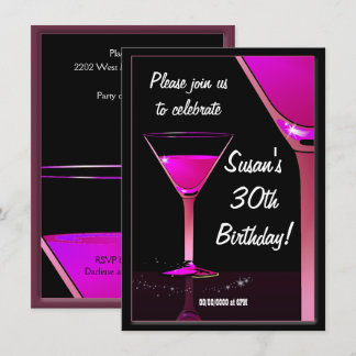 Martini Cocktail Pink Birthday Party Invitation
