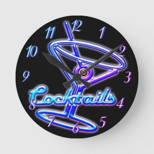 Martini cocktail retro neon look sign vintage bar round clock