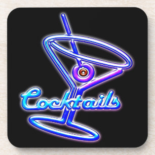 Martini cocktail retro neon sign coaster