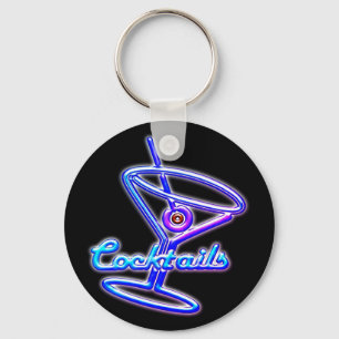 Martini cocktail retro neon sign keychain