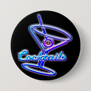 Martini cocktail retro neon sign look vintage bar 3 inch round button