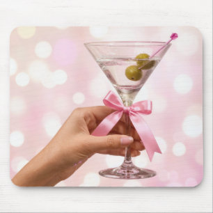 Martini Cocktail with Pink Satin Bow Mouse Pad