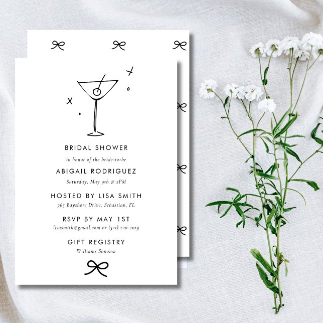 Martini Coquette Bow Bridal Shower  Invitation (Martini Coquette Bow Bridal Shower Invitation)