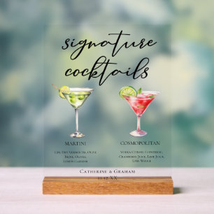 Martini Cosmopolitan Stylish Signature Cocktails Acrylic Sign