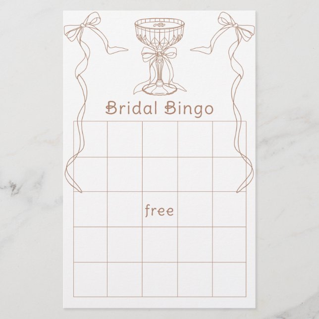 Martini Espresso hand draw Bridal shower bingo (Front)