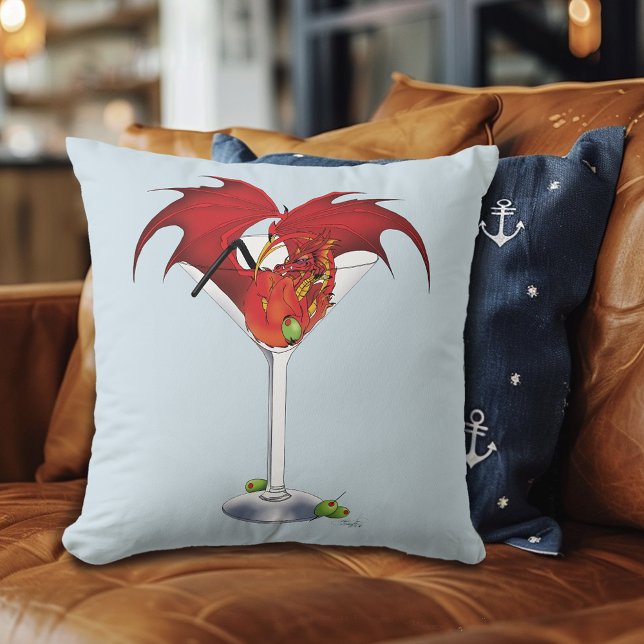 Martini Fantasy Red Dragon Throw Pillow (Creator Uploaded)