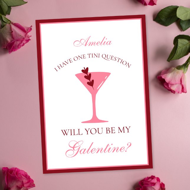 Martini Galentine's Day Aesthetic Red and Pink  Card (Creator Uploaded)