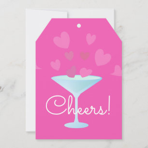 Martini Glass and Pink Hearts cheers Holiday Card