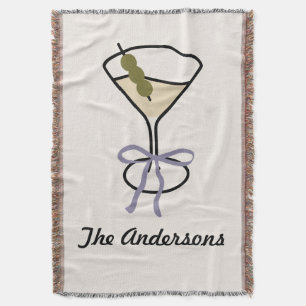Martini Glass Chic Personalized Family Name Throw Blanket