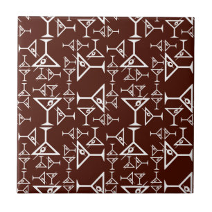 Martini Glass Design Retro Martinis Pattern Brown Tile