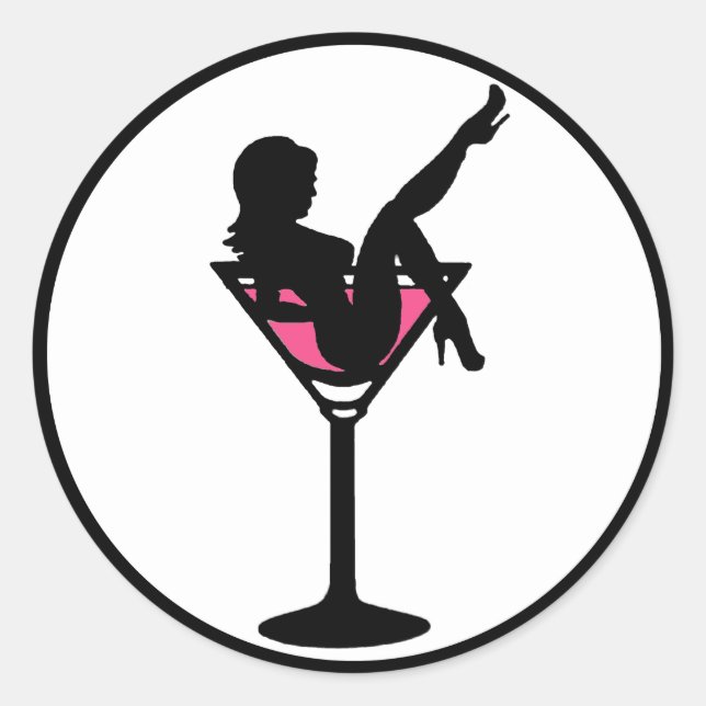 Martini glass girl black white pink stickers (Front)