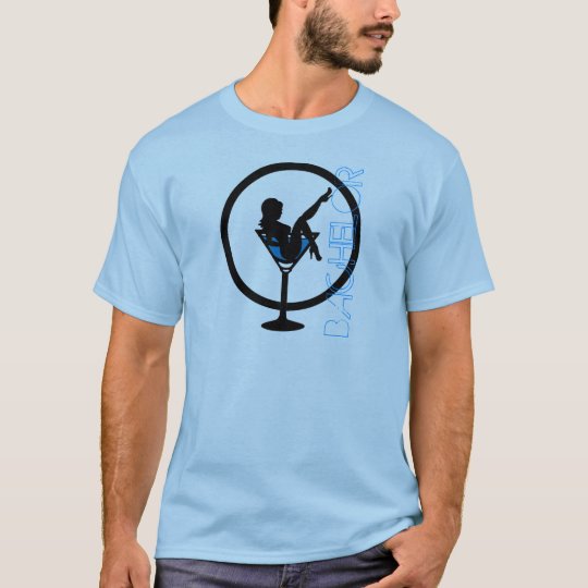 Martini glass girl silhouette blue bachelor tee