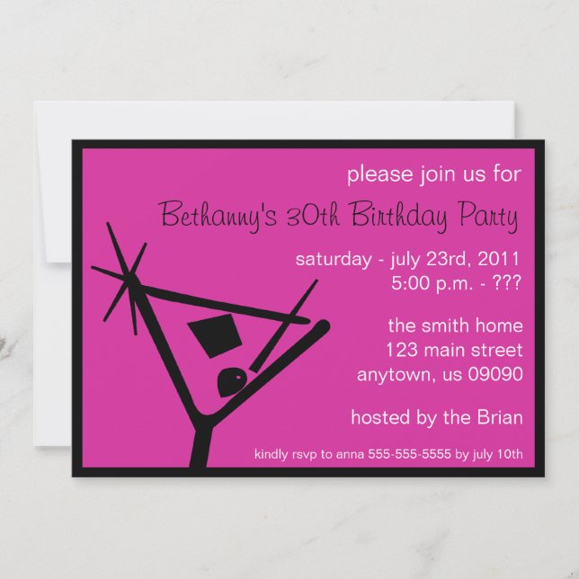 Martini Glass, Invitation de fête d'anniversaire ( (Devant)
