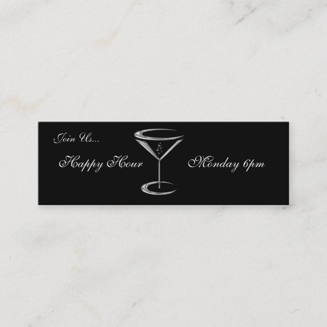 Martini Glass Metallic Happy Hour Business Cards (Front)