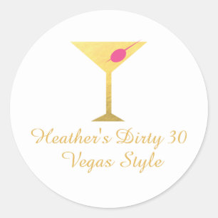 Martini Glass Pink and Faux Gold Foil Classic Round Sticker