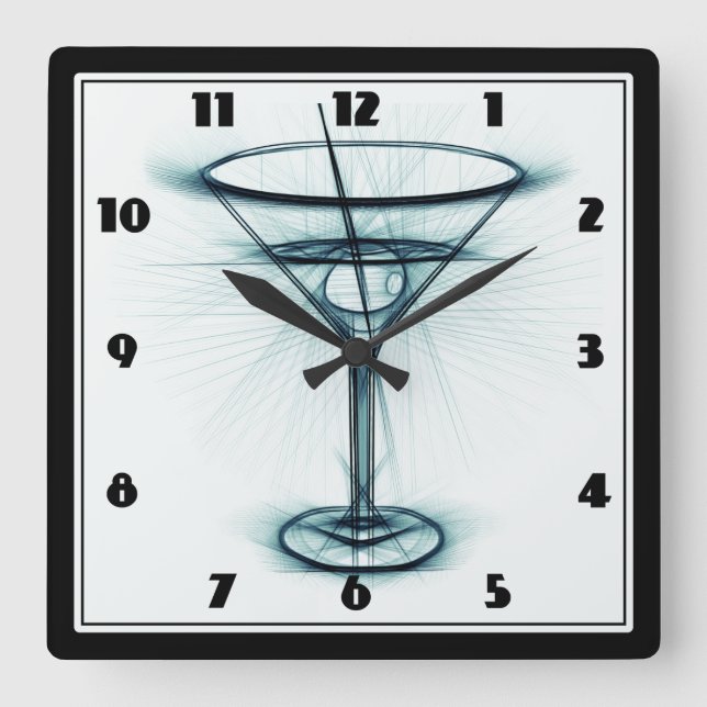 Martini Glass Sketch Square Wall Clock (Front)