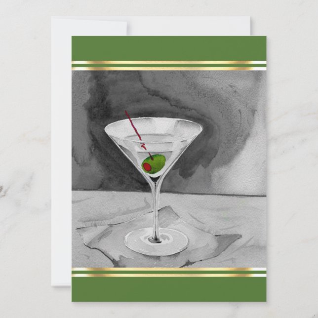 Martini Glass with Olive Cocktail Party Invitation (Back)