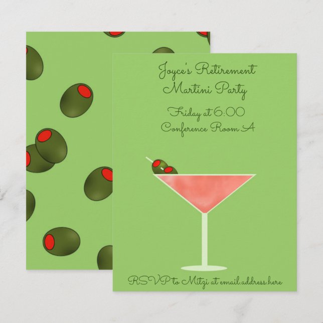 Martini Glass with Olives Invitation (Front/Back)
