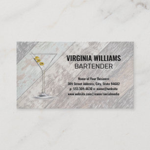Martini Glass   Wooden Boards Background Business Card
