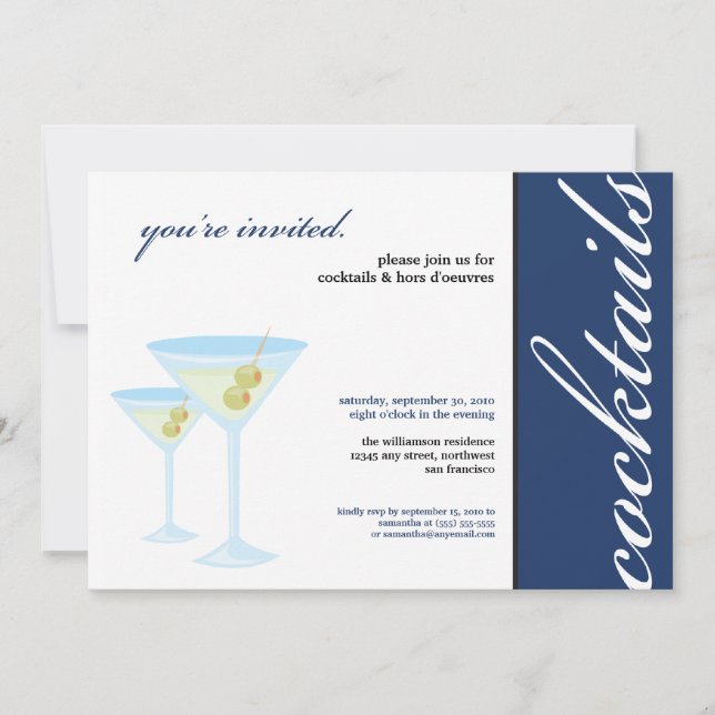 Martini Glasses Cocktail Party Invitation (bleu) (Devant)