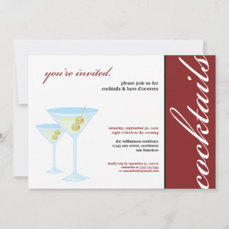 Martini Glasses Cocktail Party Invitation (rouge)