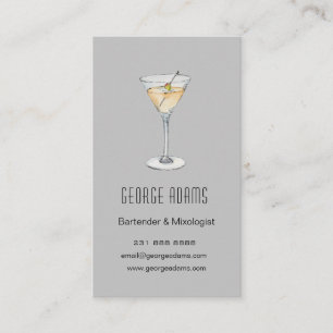 Martini gris moderne Carte de visite de barman